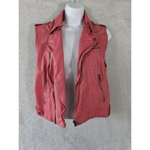 Jakett...etc Vest Womens Small Pink Genuine Leather Moto Biker Zip Pockets Crop